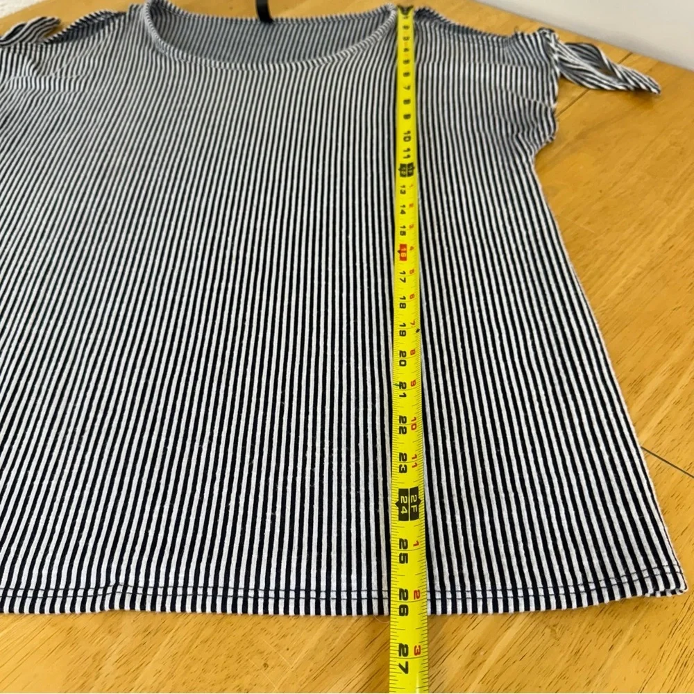 Ava James Womens Top Large Blue/white Striped Cold Shoulder - Picture 6 of 8